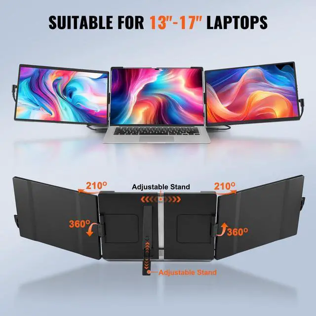 Alt view image 4 of 5 - VEVOR Portable Laptop Screen Extender, 14" FHD 1080P IPS Triple Extended Monitor for 13"-17" Laptop, Compatible with Mac/Wins/Android/Switch/PS5, Swivel Portable Monitor USB-C/USB-A/Mini HDMI Port