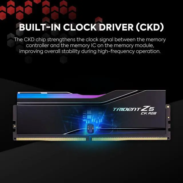 Alt view image 3 of 5 - G.SKILL Trident Z5 CK RGB Series (Intel XMP 3.0) DDR5 RAM 48GB (2x24GB) 8800MT/s CL42-55-55-140 1.45V Desktop Computer Memory CUDIMM - Mirror Black (F5-8800C4255H24GX2-TZ5CRK)