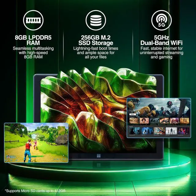 Alt view image 3 of 5 - Fusion5 10.1" Windows 11 Professional Tablet PC - Intel 13th Gen - Full HD Windows Tablet Computer - 8GB RAM, 256GB SSD Storage, Quad-Core CPU, 10 Inch, USB 3.0, Micro HDMI, Expandable Storage