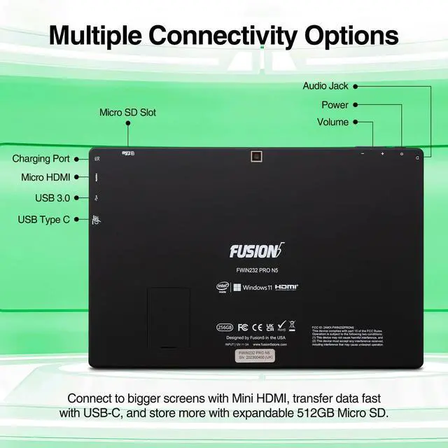 Alt view image 5 of 5 - Fusion5 10.1" Windows 11 Professional Tablet PC - Intel 13th Gen - Full HD Windows Tablet Computer - 8GB RAM, 256GB SSD Storage, Quad-Core CPU, 10 Inch, USB 3.0, Micro HDMI, Expandable Storage