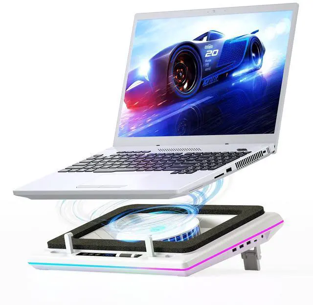 Main image of llano RGB Laptop Cooling Pad, White, Powerful Turbofan, Quiet Cooling, Touch Control, LCD Screen, Seal Foam, 15-19in Laptops