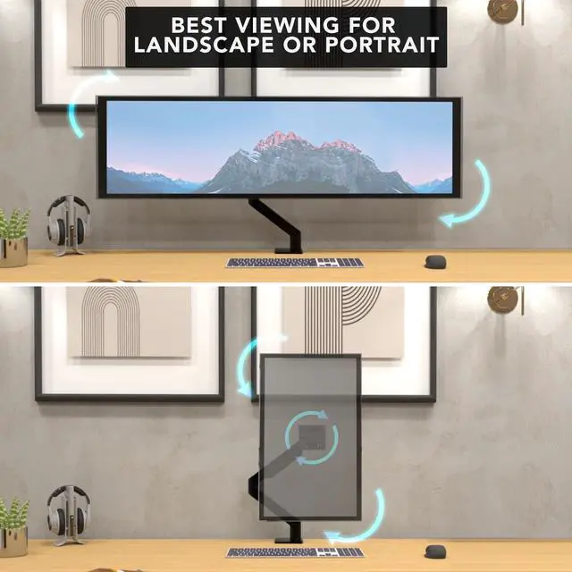 Alt view image 4 of 5 - Mount-It! Heavy Duty Monitor Arm for 49", 57" & Ultrawide Monitors, Full Motion Gas Spring | Holds 55 lbs | Tilt, Swivel & Rotate | VESA 75 & 100 | Clamp & Grommet Base | Fits Samsung Odyssey G9