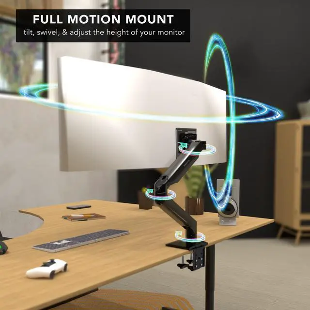 Alt view image 5 of 5 - Mount-It! Heavy Duty Monitor Arm for 49", 57" & Ultrawide Monitors, Full Motion Gas Spring | Holds 55 lbs | Tilt, Swivel & Rotate | VESA 75 & 100 | Clamp & Grommet Base | Fits Samsung Odyssey G9