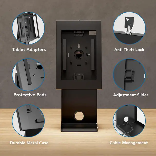 Alt view image 4 of 5 - Mount-It! iPad Kiosk Stand with Printer Shelf - Locking Anti-Theft Tablet Enclosure for POS, Retail & Business - Rotating & Tilting Secure Checkout Stand for iPad 7-10, Air & Pro