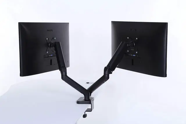 Alt view image 3 of 5 - ApexDesk Dual Monitor Arm Desk Mount - Adjustable Height Gas Spring - VESA Mount with C Clamp & Mounting Base - Computer Monitor Stand for Screen up to 32 inch - Holds up to 20 lbs., Black (DMM-24)