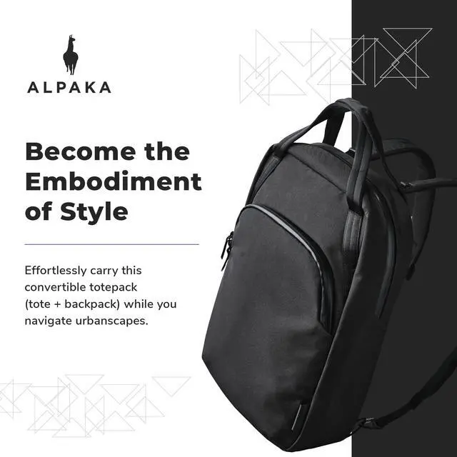 Alt view image 2 of 5 - ALPAKA Bravo Totepack Axoflux Green 300D - Convertible Tote and Backpack For Men and Women -13 Liters, Fits a 16-Inch Macbook Pro - Weatherproof Fabric Helps Ensure Optimal Protection