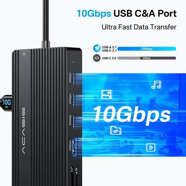 Alt view image 5 of 5 - 14 in 1 USB C Docking Station Dual HDMI Monitor, Laptop Docking Station Triple Display, 2 * 4K60 HDMI, 1080p VGA, Ethernet, 3 USBC 10Gbps,100W PD, SD/TF 3.0, Audio - for MacBook, Dell, Lenovo (Black)