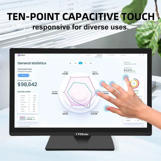 Alt view image 3 of 5 - FYHXele 22 Inch Touchscreen Monitor, IPS FHD 1080P Touch PC Display, 75Hz, LED Backlit Multi-Touch Monitor, VESA, HDMI & VGA & USB Computer Touch Screen for Gaming, Business, Warehouse, Bar, Gym