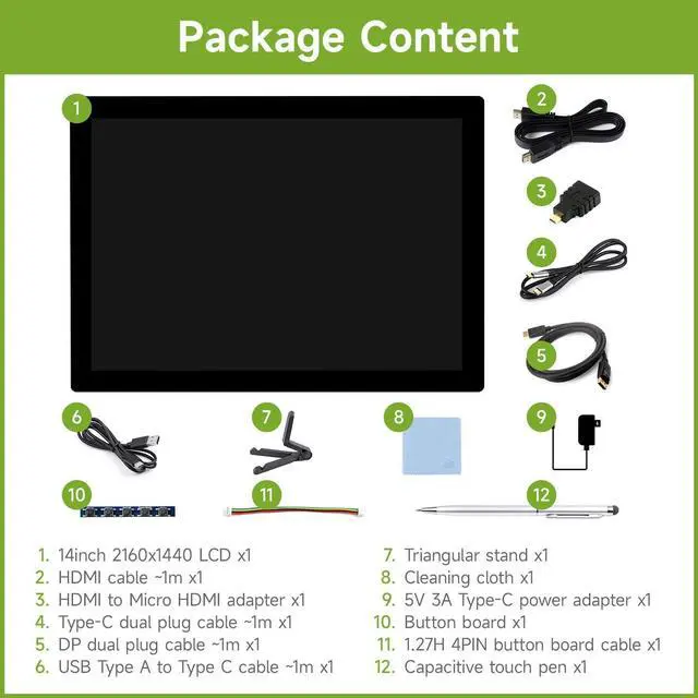 Alt view image 2 of 5 - waveshare 14inch 2K Capacitive Touch Display, Compatible with Raspberry Pi 5/4B/3B/Zero/Zero W/Zero 2W/Pico/Pico W/Pico WH, Supports Windows 11/10 / 8.1/8 / 7, Support Jetson Nano/Jetson Orin Nano