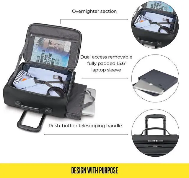 Alt view image 3 of 5 - Solo New York Columbus 15.6-Inch Laptop Rolling Overnighter Case, Removable Sleeve, Black, B64