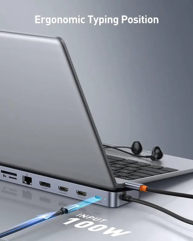Alt view image 5 of 5 - Baseus Laptop Docking Station, USB C Docking Station 3 Monitors with 2 HDMI+DP, PD, 3 USB, RJ45, Audio, SD/TF Card Reader, Docking Station Dual Monitor Compatible for MacBook/Dell/HP/Surface/Lenovo