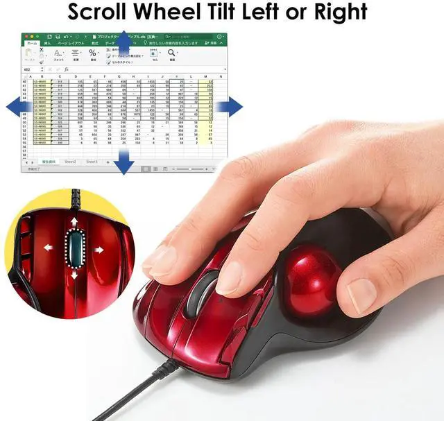 Alt view image 5 of 5 - SANWA TB44RN Wired Ergo Trackball Mouse + Multi Device Bluetooth Keyboard with Touchpad, Tilt Scroll, Programmable Roller Ball Mice, Rechargeable Keyboard, Compatible with Mac, Windows, Android, iOS