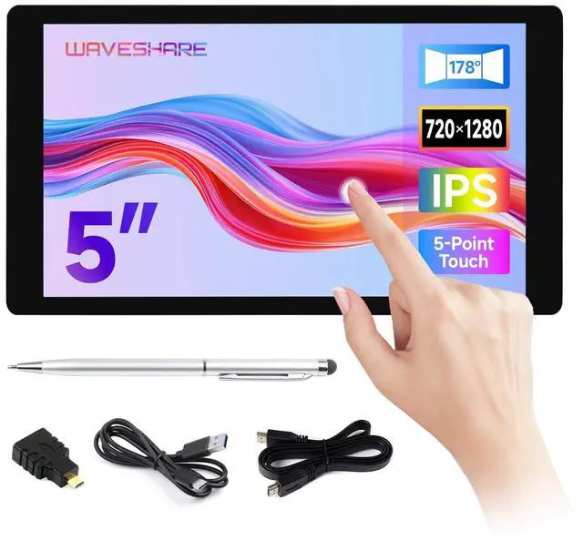 Main image of waveshare 5inch Capacitive Touch Display, Compatible with Raspberry Pi 5/4B/3B/Zero/Zero W/Zero 2W/Pico/Pico W/Pico WH, Supports Windows 11/10/8.1/8/7, Support Jetson Nano/Jetson Orin Nano