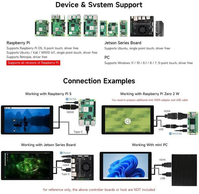 Alt view image 4 of 5 - waveshare 5inch Capacitive Touch Display, Compatible with Raspberry Pi 5/4B/3B/Zero/Zero W/Zero 2W/Pico/Pico W/Pico WH, Supports Windows 11/10/8.1/8/7, Support Jetson Nano/Jetson Orin Nano