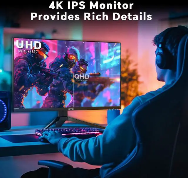 Alt view image 3 of 5 - KTC 27 inch 4K 144Hz Gaming Monitor, UHD 3840 x 2160 IPS Computer PC Monitor, FreeSync & G-Sync, HDR Support, 134% sRGB, HDMI/DisPlayPort/USB, Tilt Adjustable, VESA Mountable, H27P22