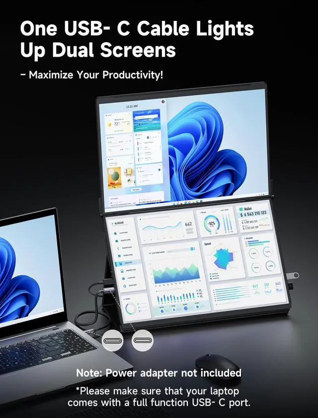 Alt view image 3 of 5 - JSAUX FlipGo Lite 15.6'' Portable Monitor with 10 in 1 USB Laptop Magnetic Docking Station