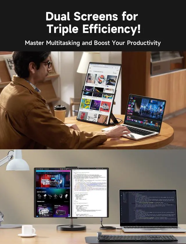 Alt view image 2 of 5 - JSAUX FlipGo Lite 15.6'' Portable Monitor with 10 in 1 USB Laptop Magnetic Docking Station