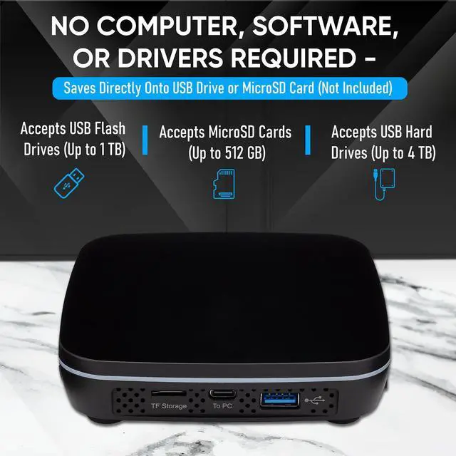Alt view image 4 of 5 - ClearClick 4K HD Video Capture Box 2.0 (Second Generation) - Record Audio and Video from 4K HDMI Sources [Content-Protected Sources Not Supported] - Saves onto USB Flash Drive or MicroSD Card