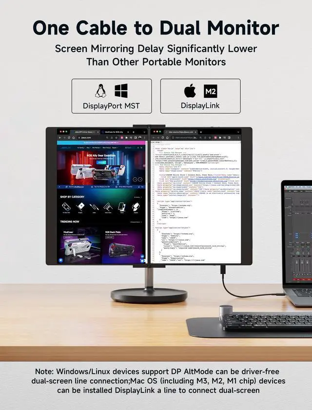 Alt view image 4 of 5 - JSAUX FlipGo Pro 16" 2.5K Dual Screen Portable Monitor & Flex Folio
