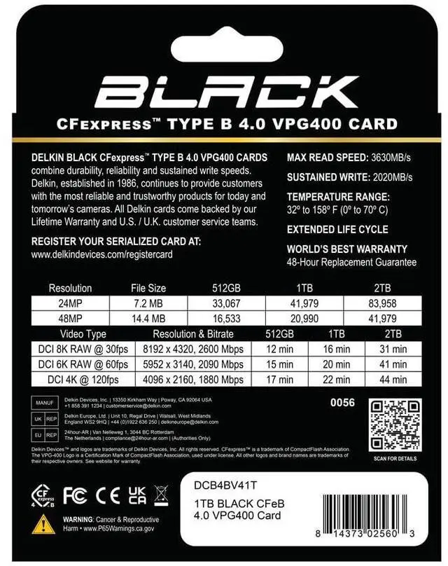 Alt view image 3 of 4 - Delkin Devices Black 1TB CFexpress(tm) Type B 4.0 VPG400 Memory Card - High-Speed Performance for Professional Photography & Videography (1TB)