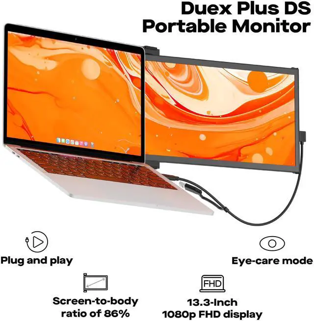 Alt view image 2 of 5 - New Mobile Pixels Duex Plus DS Laptop Screen Extender, 13.3" FHD 1080P IPS Portable Monitor, Auto Rotation USB Type-C/HDMI Plug and Play Laptop Monitor, Windows/Mac/Android/Switch Compatible