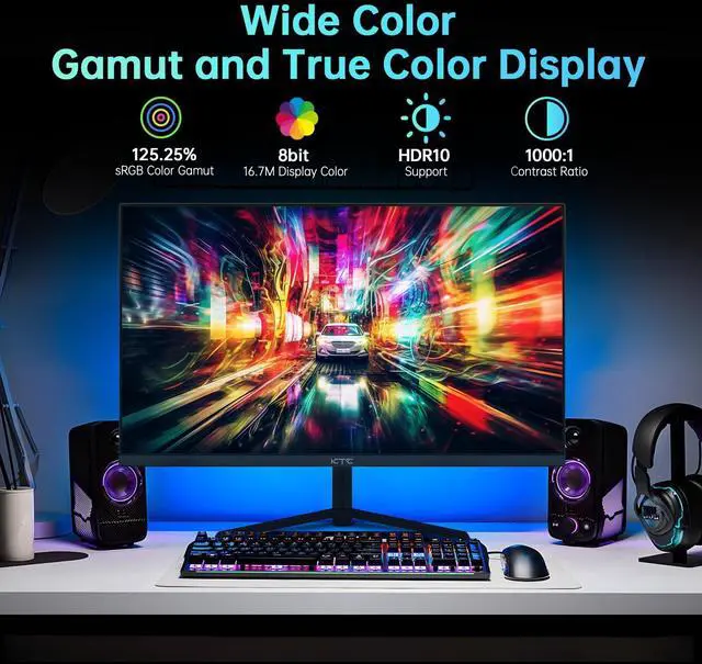 Alt view image 3 of 5 - KTC 24 inch Monitor, Fast IPS 1080p 144Hz 165Hz 1ms, 125.25% sRGB, HDR, Borderless Gaming Monitor PC Monitor, FreeSync Premium & G-Sync, HDMI 2.0x2, DP1.4x2, Vesa Support, Eye Care for Gamers