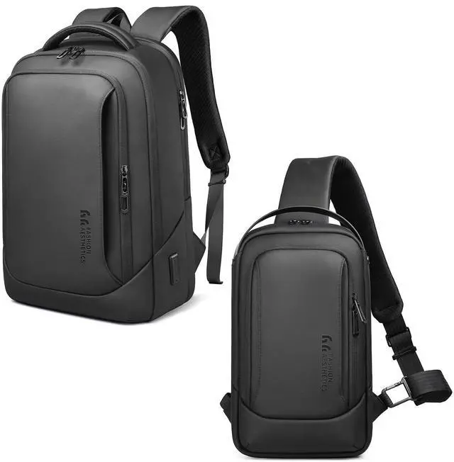 Main image of hk Laptop Backpack for Men & Crossbody Sling Bag Bundle- 15.6 Inch Business Backpacks with USB Charging Port for Travel Work College, Slim Chest Bags Shoulder Bag for 9.7 Inch iPad