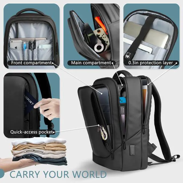 Alt view image 4 of 5 - hk Laptop Backpack for Men & Crossbody Sling Bag Bundle- 15.6 Inch Business Backpacks with USB Charging Port for Travel Work College, Slim Chest Bags Shoulder Bag for 9.7 Inch iPad