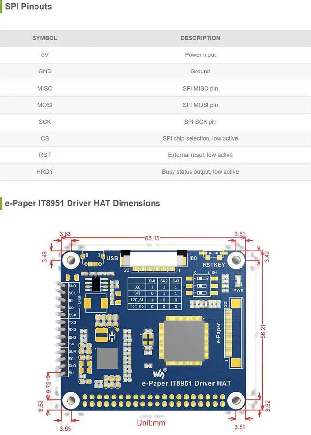 Alt view image 4 of 5 - Waveshare 9.7inch E-Ink Display HAT Compatible with Raspberry Pi4B/3B+/3B/2B/B+/A+/Zero/Zero W/WH/Zero 2W 1200x825 Resolution IT8951 Controller USB/SPI/I80 Interface Supports Partial Refresh