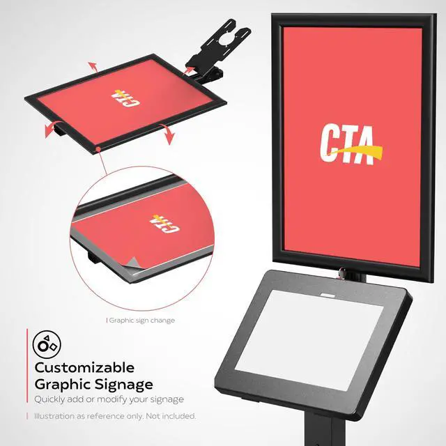 Alt view image 5 of 5 - Thin Profile Graphic Sign Floor Stand - CTA Thin Graphic Sign Floor Stand w/Security Enclosure for iPad Air 11" M2 (2024) - iPad Pro 11" M4 (2024) and More 9.7-11" Tablets - Black (PAD-CHKGRA)