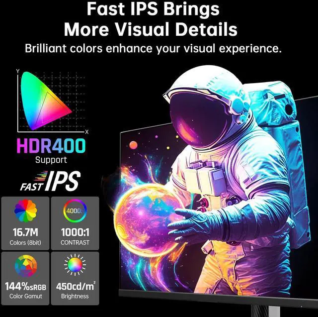 Alt view image 4 of 5 - KTC 27 Inch White Gaming Monitor 300Hz/320Hz, QHD 1440P Fast IPS Computer Monitor with Adaptive FreeSync, HDR400, Height/Pivot/Swivel/Tilt Adjustable, DP&HDMI, H27E6