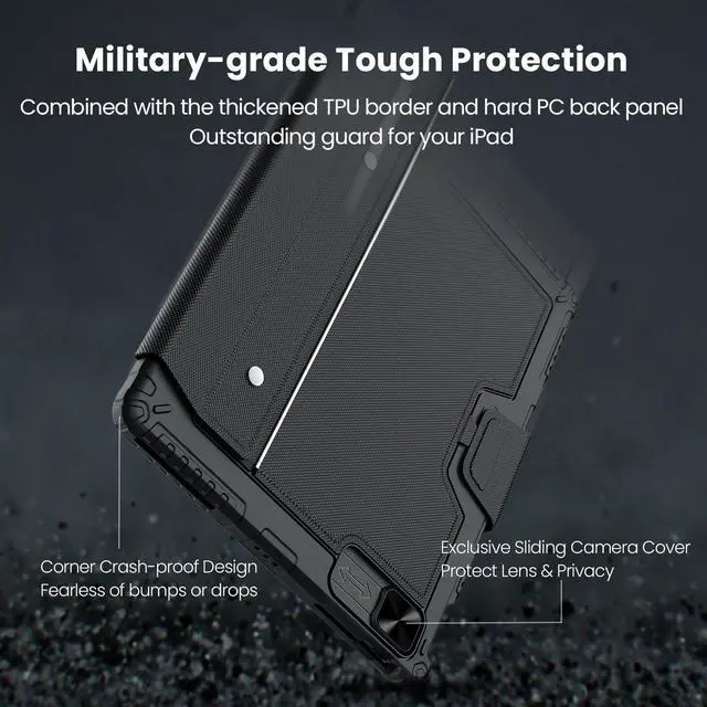 Alt view image 5 of 5 - Nillkin Keyboard Case for iPad Air 13-inch (M3 2025/M2 2024), iPad Pro 12.9-inch (6th/5th/4th/3rd Gen) Rugged Case with Detachable Keyboard, Magic Trackpad, 7-Color Backlit, Portrait/Landscape, Black