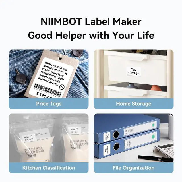Alt view image 3 of 5 - NIIMBOT B1 Label Maker Machine (Blue White) with Tape with 2 Rolls 50x50mm Clear Round Labels, Compatible with Phones & PC