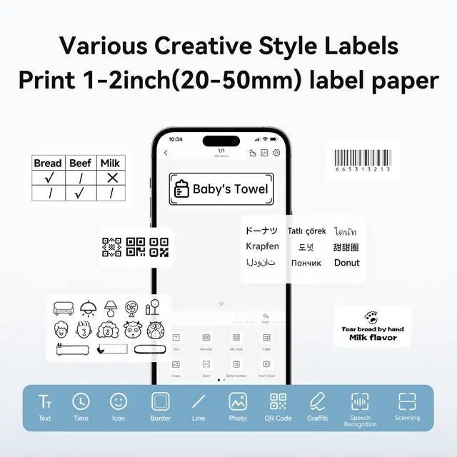 Alt view image 4 of 5 - NIIMBOT B1 Label Maker Machine (Blue White) with Tape with 2 Rolls 50x50mm Clear Round Labels, Compatible with Phones & PC