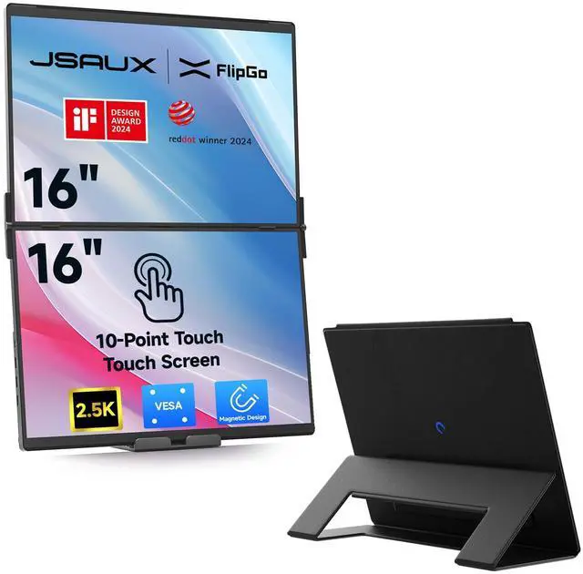 Main image of JSAUX FlipGo Touchscreen 16" 2.5K Dual Screen Portable Monitor & Flex Folio