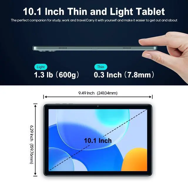 Alt view image 5 of 5 - AISLPC 10.1 Inch New Slim Android Tablet, Android 13 Tablets 8GB RAM 128GB ROM 512GB Expand WiFi Tablets PC, 1280 * 800 HD Screen, 5+13MP Dual Camera, Bluetooth5.0, 6800mAh Battery,Sky Blue