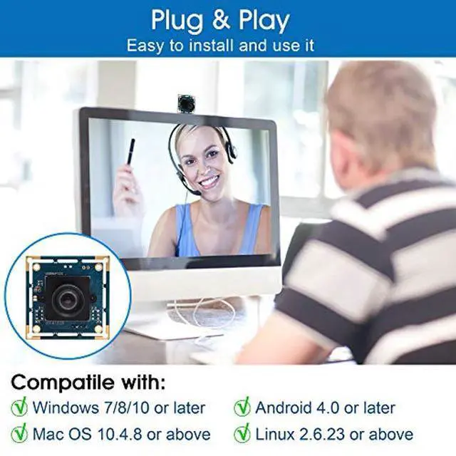 Alt view image 4 of 5 - ALPCAM USB Camera Module 8MP No Distortion 75 Degree Lens USB Camera Full HD 2448P Webcam,UVC Compliant Web Camera for Windows/Linux/Mac,Embedded USB Camera for Industrial,Robot,3D Printer Camera
