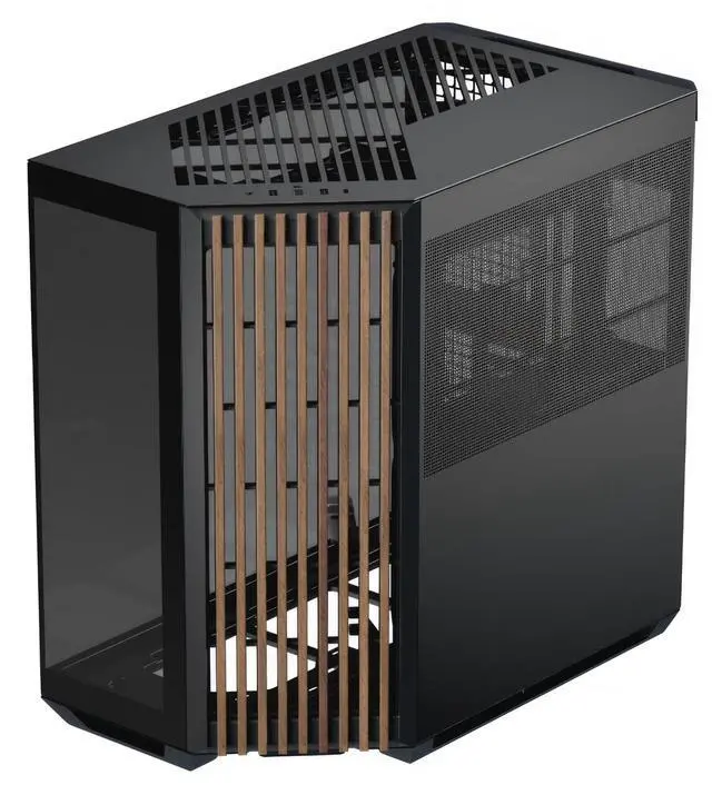 Main image of APNX V1 Dual-Chamber ATX Mid-Tower Airflow PC Case, Panoramic Glass Panels, 10 Fan Slots, 360mm Radiator Support, Angular Intake 16cmx2 Fan Bracket, GPU Mount, Cable Management, Type-C, Black/Wood