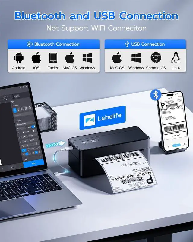 Alt view image 2 of 5 - ASprink Shipping Label Printer, 2410 Bluetooth Thermal Label Printer for Small Business & Packages, Shipping Label Maker Compatible with Android, iOS and Windows, Mac, Ebay, USPS, FedEx, Etsy
