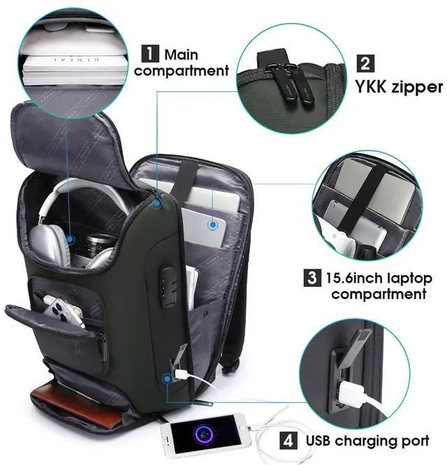 Alt view image 3 of 5 - BANGE Business Backpack with USB Charging Port, Anti Theft Laptop Backpacks Fit for 15.6 INCH,Men Travel Backpack with Water Bottle Holder for Men and Women