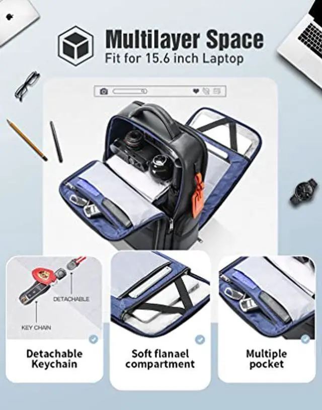 Alt view image 2 of 5 - BOPai 40L Genuine Business Leather Laptop Professional Backpack for Men 15.6 inch Computer with USB Charging Multi-Functional Large Capacity Travel Smart Work Rucksack Anti Theft Black