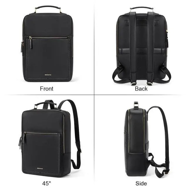 Alt view image 4 of 5 - BOSTANTEN Leather Backpack 15.6 inch Laptop Bag Travel Casual Computer Backpack College Business Work Shoulder Bags with Trolley Sleeve for Women Men Black