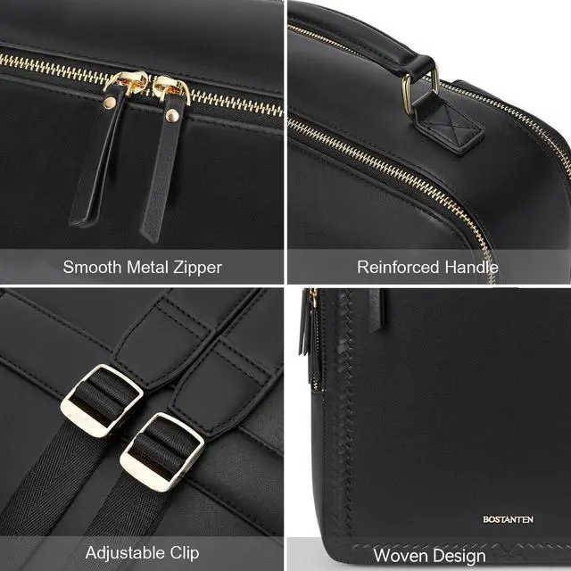 Alt view image 5 of 5 - BOSTANTEN Leather Backpack 15.6 inch Laptop Bag Travel Casual Computer Backpack College Business Work Shoulder Bags with Trolley Sleeve for Women Men Black