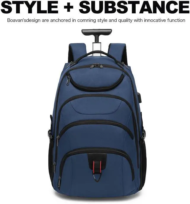 Alt view image 2 of 5 - Boavan Rolling Backpack,17 inch Water Resistant Wheeled Backpack,Carry on Luggage Business Bag, Overnight College Computer Backpack Trolley Suitcase for Men Women Adults to Travel,Black