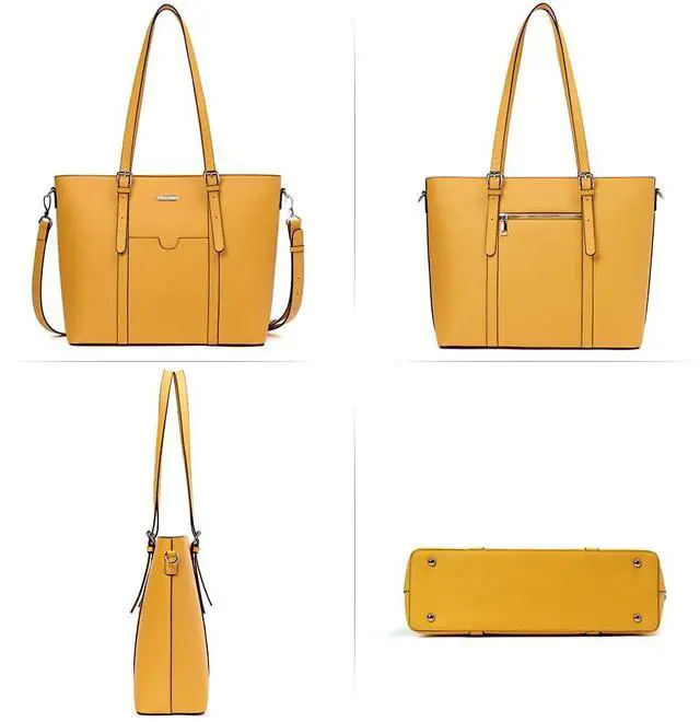 Alt view image 3 of 5 - BROMEN Women Briefcase 15.6 inch Laptop Tote Bag Vintage Leather Handbags Shoulder Work Purses Yellow