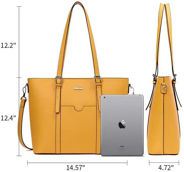 Alt view image 4 of 5 - BROMEN Women Briefcase 15.6 inch Laptop Tote Bag Vintage Leather Handbags Shoulder Work Purses Yellow