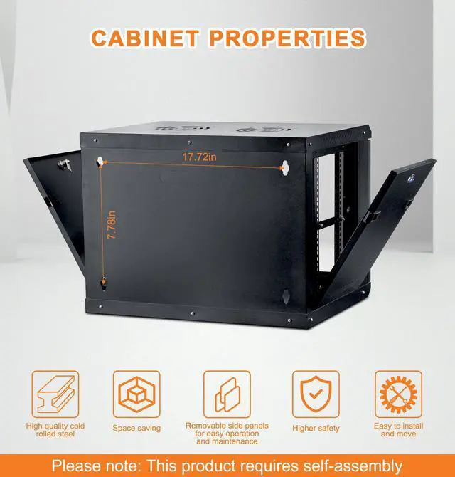 Alt view image 2 of 5 - CHEALON 6U 0.8mm Wall Mount Server Rack, 17.7" Deep, Lockable Side Panels for 19" IT Equipment, Black