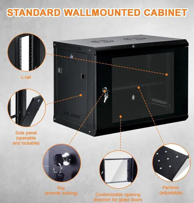 Alt view image 4 of 5 - CHEALON 6U 0.8mm Wall Mount Server Rack, 17.7" Deep, Lockable Side Panels for 19" IT Equipment, Black