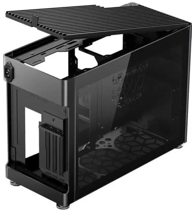 Alt view image 2 of 5 - Jonsplus i100 Pro Mini-ITX Gaming Case, Black Magnesium/Aluminum Alloy, Tempered Glass Side Panels - Supports Custom Liquid Cooling, 360mm AIO, 166mm Air Cooler, 3-Slot GPU