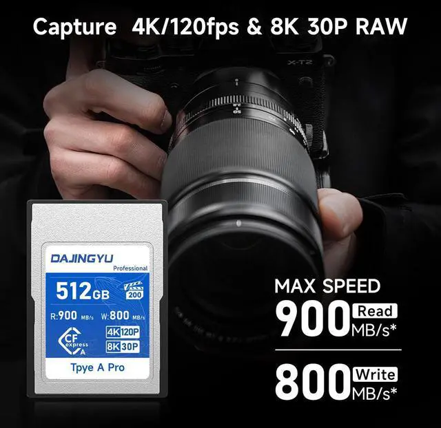 Alt view image 2 of 5 - DAJIGNYU Professional 512GB CFexpress Type A Memory Card, Up to 900MB/s Read Speed & 800MB/s Write Speed, for 4K 120P,8K RAW Video Recording Compatible with Sony Alpha FX Cameras